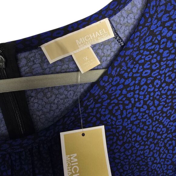 NWT MICHAEL Michael Kors Size 1X Blue Black Animal Print Slinky Dress Midi - Picture 3 of 3